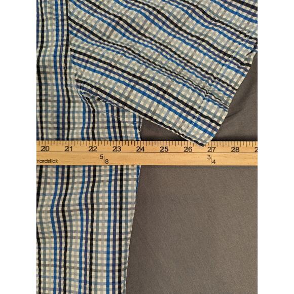 Lands' End Shirt Large Men's Blue Plaid Short Sleeve Button Down Traditional Fit - Picture 7 of 8